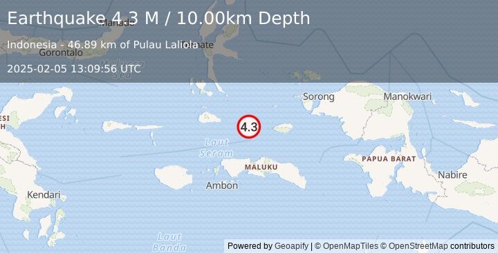 Earthquake Halmahera, Indonesia (4.3 M) (2025-02-05 13:09:56 UTC)