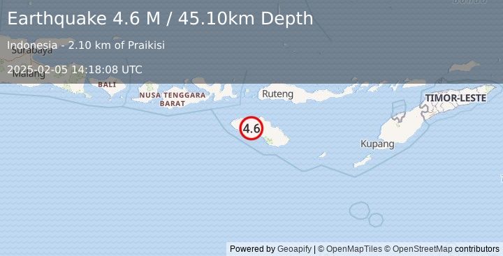 Earthquake Sumba Region, Indonesia (4.6 M) (2025-02-05 14:18:08 UTC)