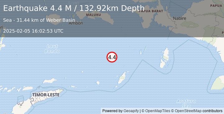 Earthquake Banda Sea (4.4 M) (2025-02-05 16:02:53 UTC)