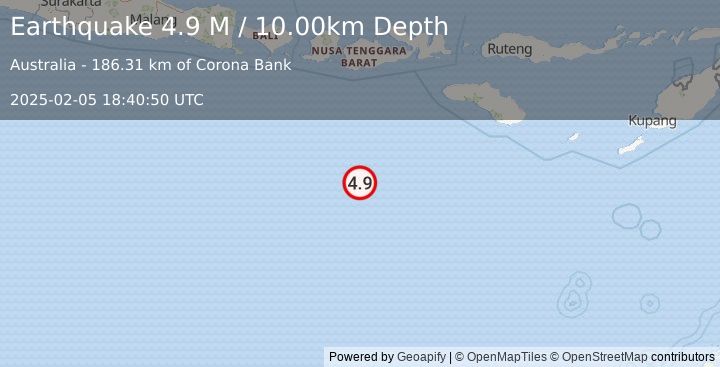 Earthquake South of Sumbawa, Indonesia (4.9 M) (2025-02-05 18:40:50 UTC)