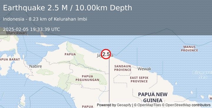 Earthquake Near North Coast of West Papua (2.5 M) (2025-02-05 19:33:39 UTC)