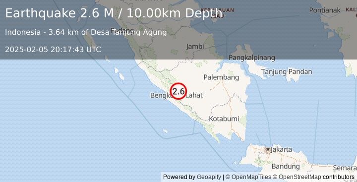 Earthquake Southern Sumatra, Indonesia (2.6 M) (2025-02-05 20:17:43 UTC)