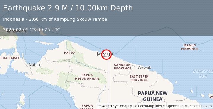 Earthquake Near North Coast of West Papua (2.9 M) (2025-02-05 23:09:25 UTC)