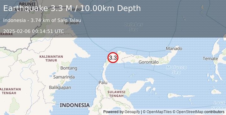 Earthquake Minahassa Peninsula, Sulawesi (3.3 M) (2025-02-06 00:14:51 UTC)