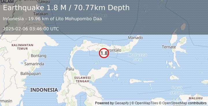 Earthquake Minahassa Peninsula, Sulawesi (1.8 M) (2025-02-06 03:46:00 UTC)