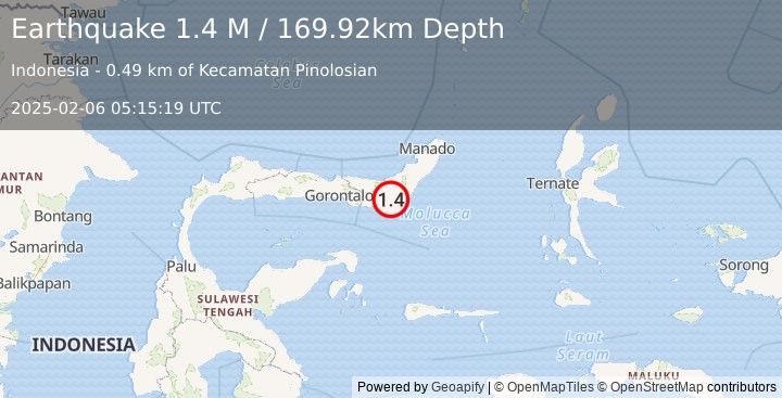 Earthquake Minahassa Peninsula, Sulawesi (1.4 M) (2025-02-06 05:15:19 UTC)