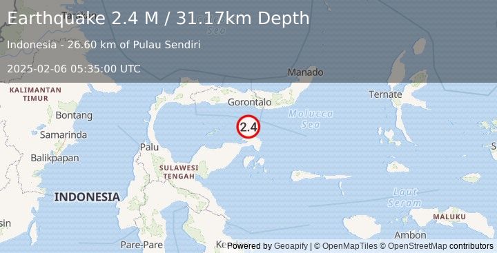 Earthquake Minahassa Peninsula, Sulawesi (2.4 M) (2025-02-06 05:35:00 UTC)