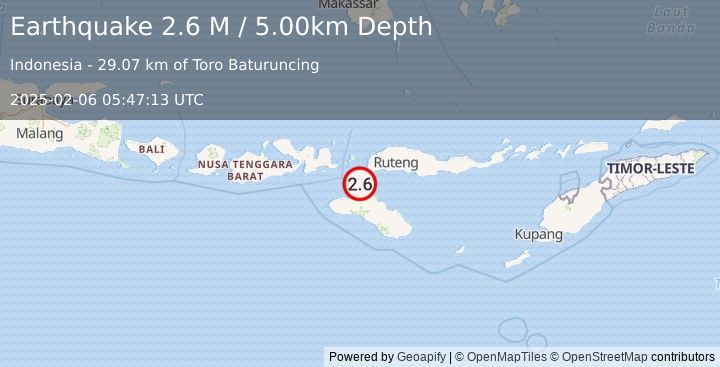 Earthquake Sumba Region, Indonesia (2.6 M) (2025-02-06 05:47:13 UTC)