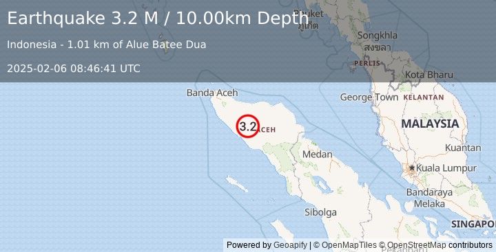 Earthquake Northern Sumatra, Indonesia (3.2 M) (2025-02-06 08:46:41 UTC)