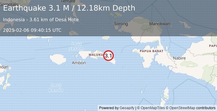 Earthquake Seram, Indonesia (3.1 M) (2025-02-06 09:40:15 UTC)