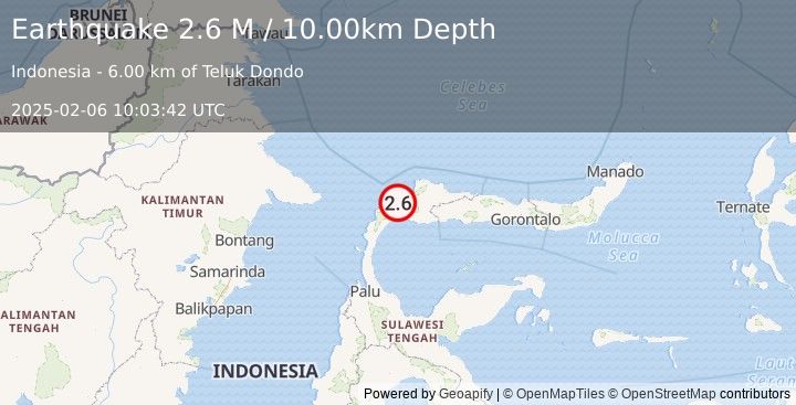 Earthquake Minahassa Peninsula, Sulawesi (2.6 M) (2025-02-06 10:03:42 UTC)