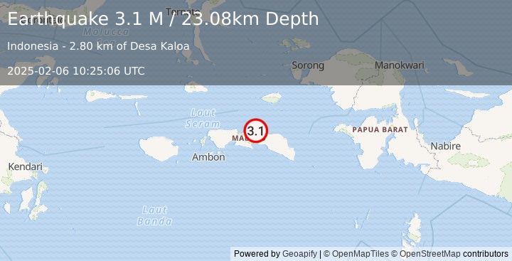 Earthquake Seram, Indonesia (3.1 M) (2025-02-06 10:25:06 UTC)