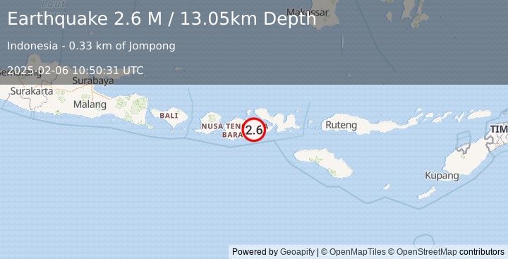 Earthquake Sumbawa Region, Indonesia (2.6 M) (2025-02-06 10:50:31 UTC)