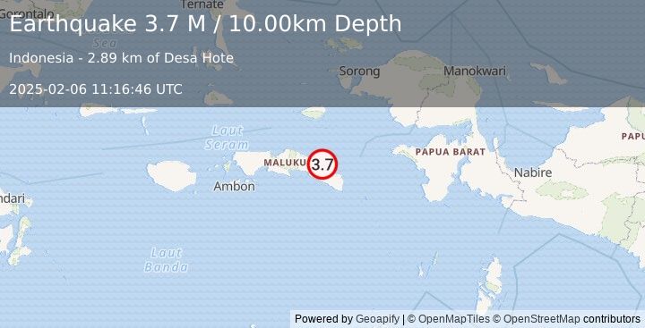 Earthquake Seram, Indonesia (3.7 M) (2025-02-06 11:16:46 UTC)