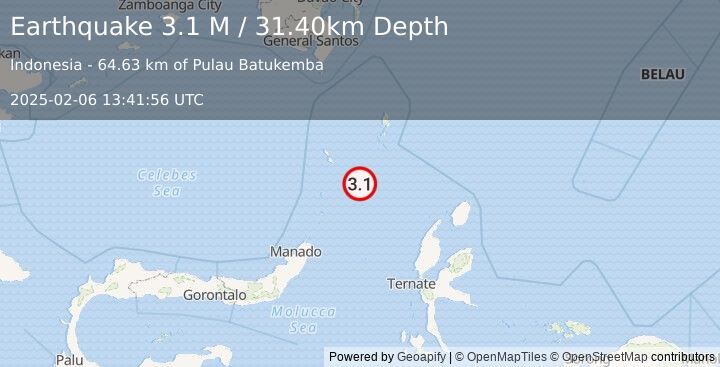 Earthquake Northern Molucca Sea (3.1 M) (2025-02-06 13:41:56 UTC)