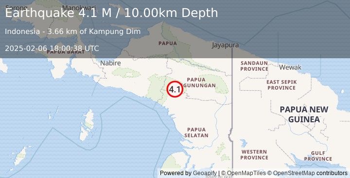 Earthquake West Papua, Indonesia (4.1 M) (2025-02-06 18:00:38 UTC)