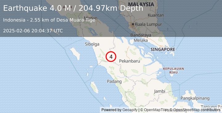 Earthquake Northern Sumatra, Indonesia (4.0 M) (2025-02-06 20:04:37 UTC)