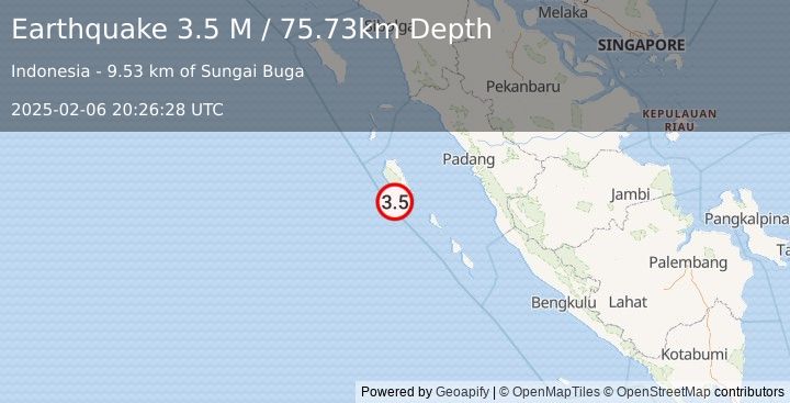 Earthquake Southern Sumatra, Indonesia (3.5 M) (2025-02-06 20:26:28 UTC)