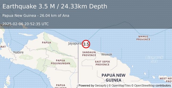 Earthquake Near North Coast of Papua New Guinea (3.6 M) (2025-02-06 20:52:36 UTC)