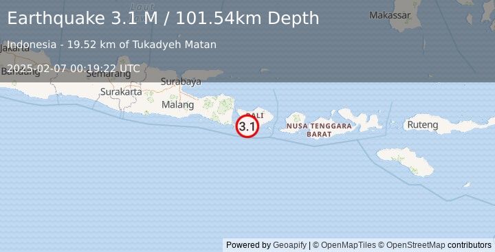 Earthquake Bali Region, Indonesia (3.1 M) (2025-02-07 00:19:22 UTC)