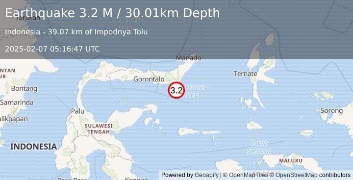 Earthquake Minahassa Peninsula, Sulawesi (3.2 M) (2025-02-07 05:16:47 UTC)