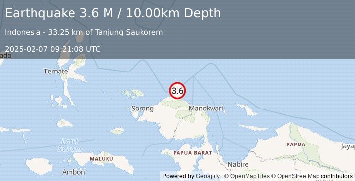 Earthquake West Papua Region, Indonesia (3.6 M) (2025-02-07 09:21:08 UTC)