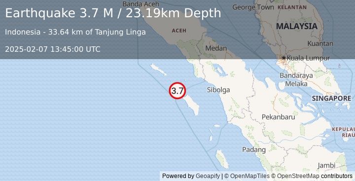 Earthquake Off West Coast of Northern Sumatra (3.7 M) (2025-02-07 13:45:00 UTC)