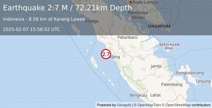 Earthquake Southern Sumatra, Indonesia (2.7 M) (2025-02-07 15:58:52 UTC)