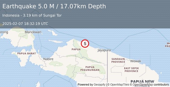 Earthquake Near North Coast of West Papua (4.9 M) (2025-02-07 18:32:20 UTC)