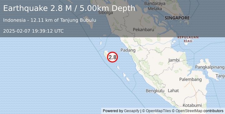 Earthquake Southern Sumatra, Indonesia (2.8 M) (2025-02-07 19:39:12 UTC)