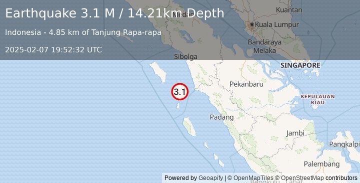 Earthquake Northern Sumatra, Indonesia (3.1 M) (2025-02-07 19:52:32 UTC)