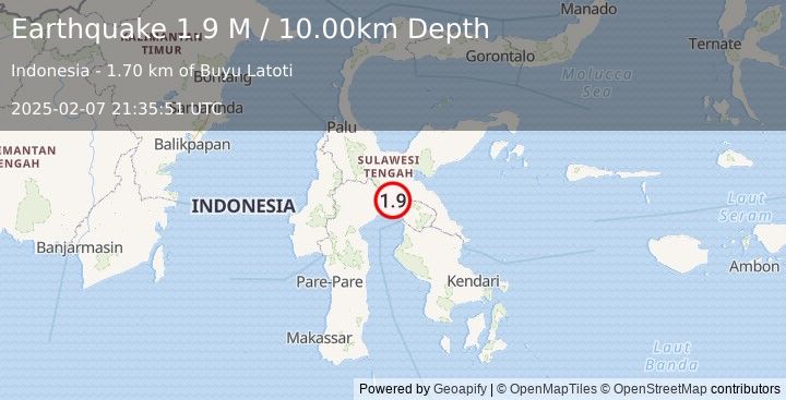 Earthquake Sulawesi, Indonesia (1.9 M) (2025-02-07 21:35:51 UTC)