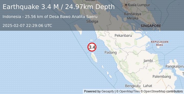 Earthquake Southern Sumatra, Indonesia (3.4 M) (2025-02-07 22:29:06 UTC)