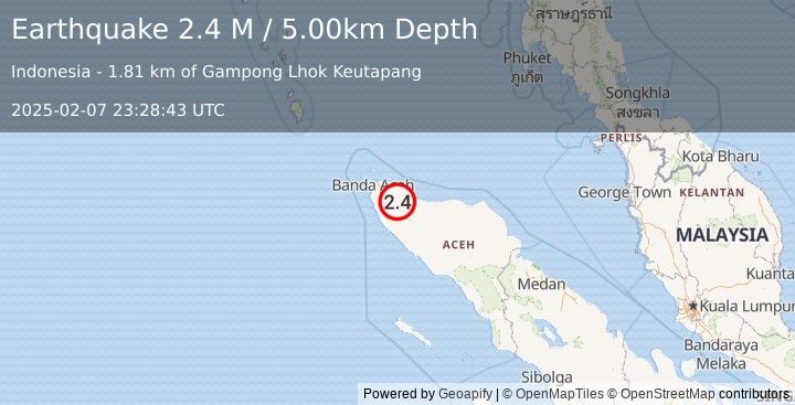 Earthquake Northern Sumatra, Indonesia (2.4 M) (2025-02-07 23:28:43 UTC)