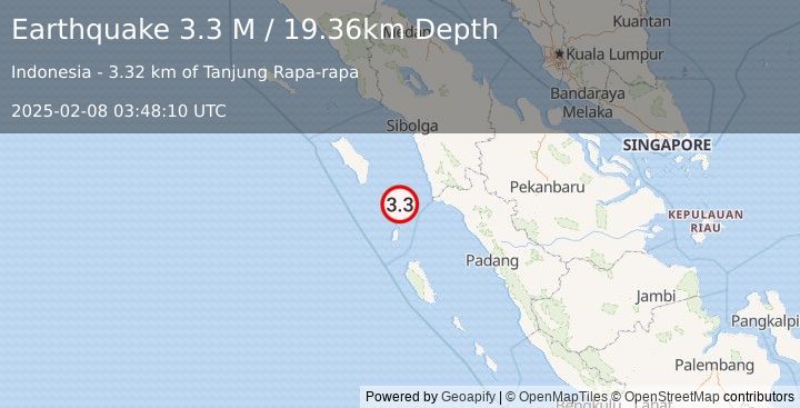 Earthquake Northern Sumatra, Indonesia (3.3 M) (2025-02-08 03:48:10 UTC)