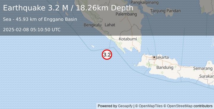 Earthquake Southern Sumatra, Indonesia (3.2 M) (2025-02-08 05:10:50 UTC)