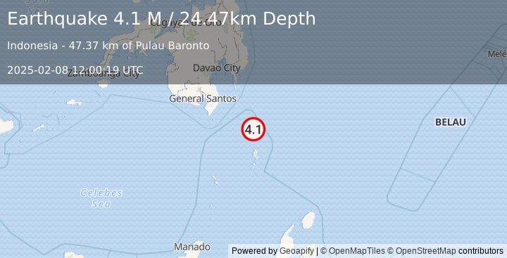 Earthquake Mindanao, Philippines (4.1 M) (2025-02-08 12:00:19 UTC)