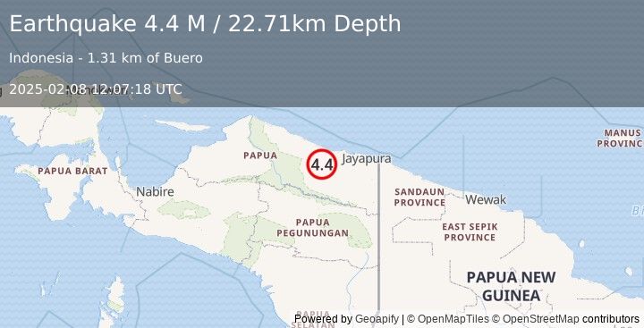 Earthquake Near North Coast of West Papua (4.4 M) (2025-02-08 12:07:18 UTC)