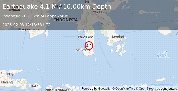 Earthquake Sulawesi, Indonesia (4.1 M) (2025-02-08 12:13:58 UTC)