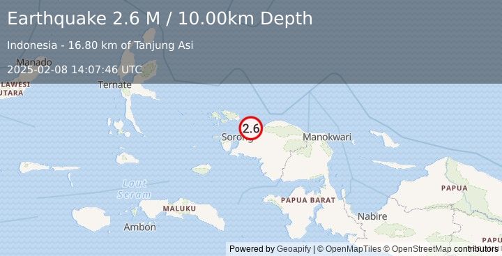 Earthquake West Papua Region, Indonesia (2.6 M) (2025-02-08 14:07:46 UTC)