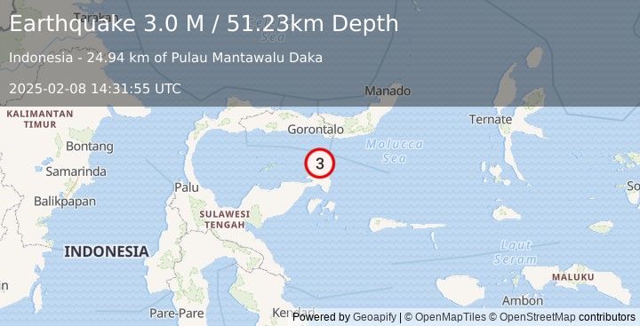 Earthquake Minahassa Peninsula, Sulawesi (3.0 M) (2025-02-08 14:31:55 UTC)