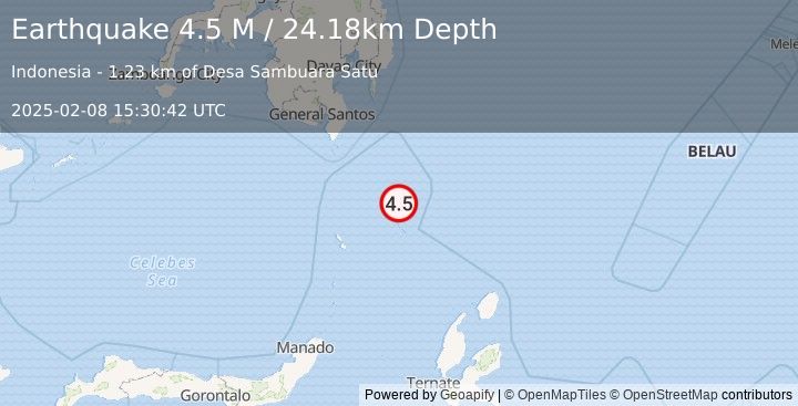 Earthquake Talaud Islands, Indonesia (4.5 M) (2025-02-08 15:30:42 UTC)