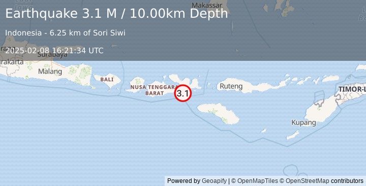 Earthquake Sumbawa Region, Indonesia (3.1 M) (2025-02-08 16:21:34 UTC)