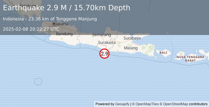 Earthquake Java, Indonesia (2.9 M) (2025-02-08 20:22:27 UTC)