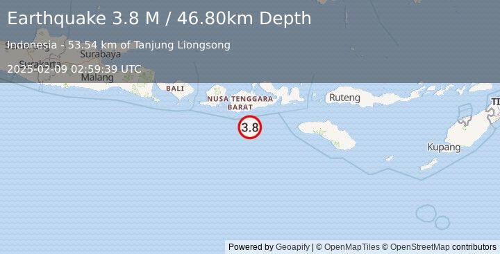 Earthquake Sumbawa Region, Indonesia (3.8 M) (2025-02-09 02:59:39 UTC)