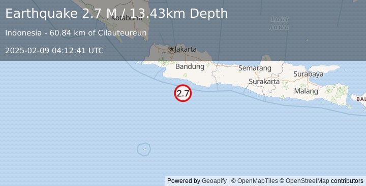 Earthquake Java, Indonesia (2.7 M) (2025-02-09 04:12:41 UTC)