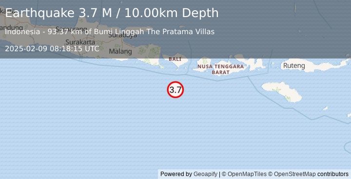 Earthquake South of Bali, Indonesia (3.7 M) (2025-02-09 08:18:15 UTC)