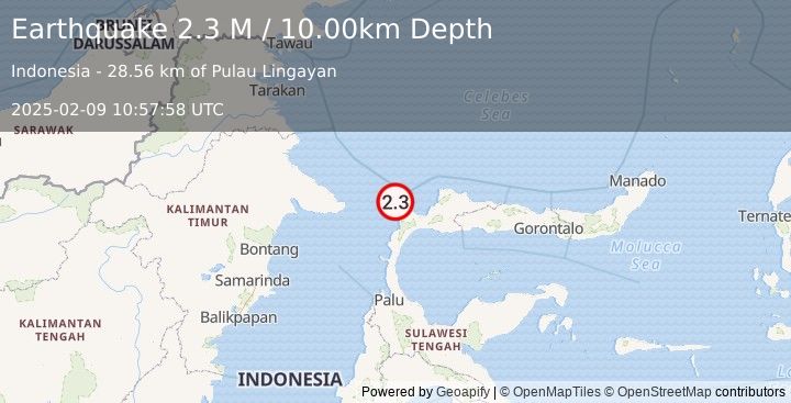 Earthquake Celebes Sea (2.3 M) (2025-02-09 10:57:58 UTC)