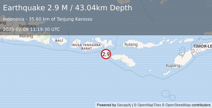 Earthquake Sumbawa Region, Indonesia (2.9 M) (2025-02-09 11:19:30 UTC)