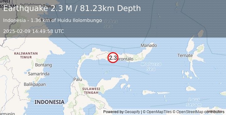 Earthquake Minahassa Peninsula, Sulawesi (2.3 M) (2025-02-09 14:49:58 UTC)